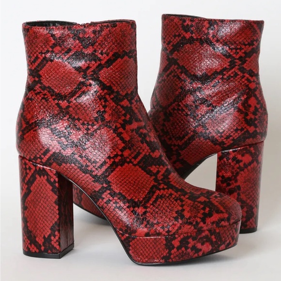 Red and Black Snake Platform Ankle Boots - Picture 1 of 6